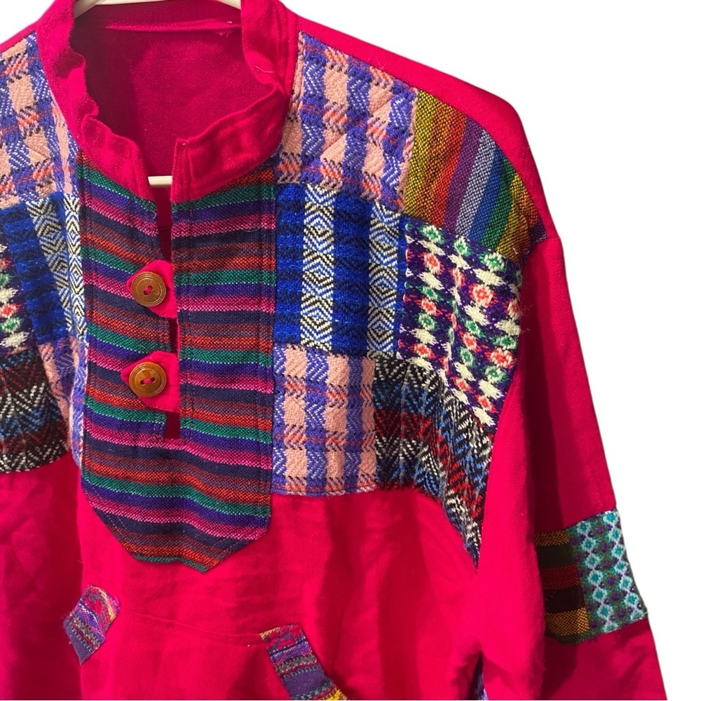 Vtg Homemade Mexican Poncho Sweater Vibrant Color… - image 5